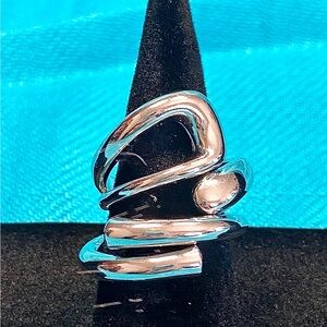 NEW Modern Sculptural Sterling-Tone Statement Ring Set, Size 8
